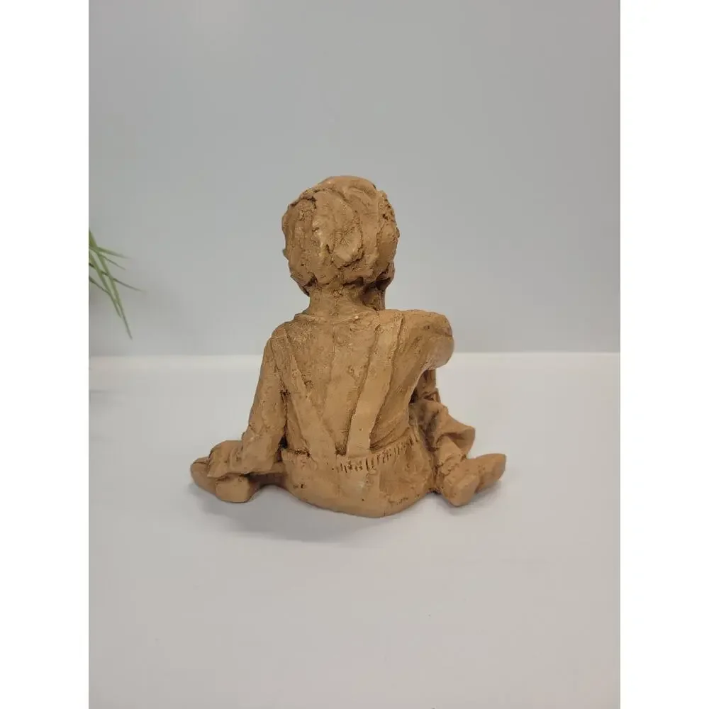 Vintage Lee Bortin Originals Clay Sculpture Boy With Alphabet Blocks Unglazed